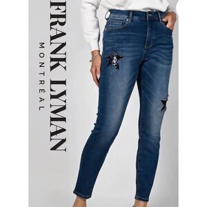 Frank Lyman Jeans Women's 8 Blue Sequin Star Patch Embellished Stretch SAMPLE